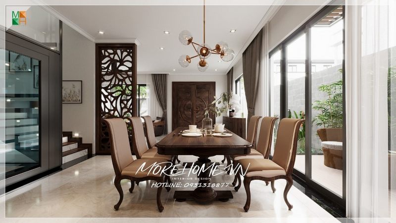 Những hệ thống cửa kính cường lực lớn thay cho những bức tường truyền thống giúp cho không gian căn phòng có sự liên kết với thiên nhiên và luôn thông thoáng sáng sủa