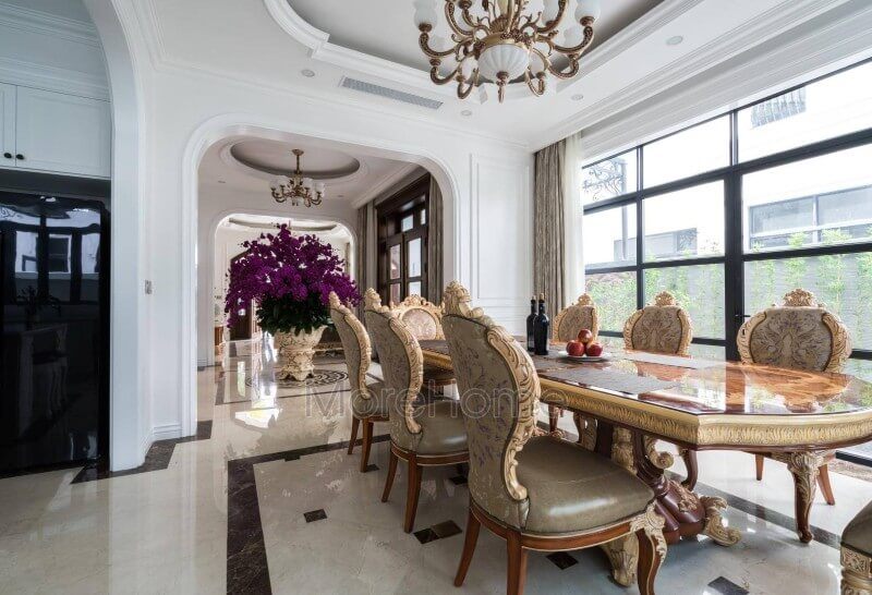 HÌnh ảnh thi công phòng ăn luxury phong cách tân cổ điển đẹp sang trọng cho biệt thự Vinhomes imperia Hải Phòng