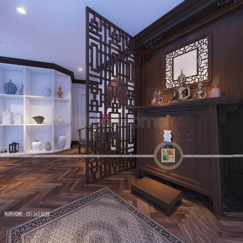 Thiết kế nội thất gỗ cao cấp cho phòng thờ phật nhà phố hiện đại