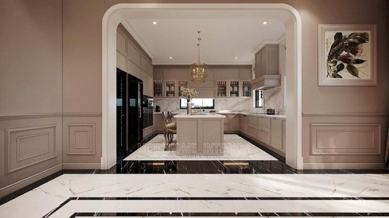 Tủ bếp có kiểu dáng đương đại, đẹp mắt và phù hợp với các căn hộ, biệt thự, nhà phố cao cấp.