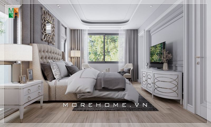 của bạn Một cách nhìn khác về chiếc kệ tivi trắng có họa tiết vàng đậm sẽ góp phần tạo nên một không gian phòng ngủ tân cổ điển hoàng gia cho bạn.