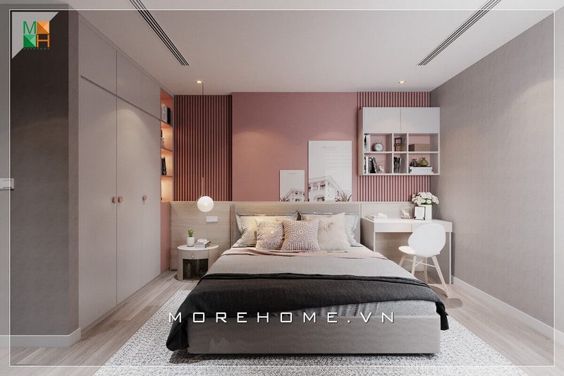 . Khi có diện tích phòng ngủ hạn chế, bạn có thể sử dụng mẫu thiết kế tủ quần áo kịch trần cánh mở kết hợp với kệ trang trí bằng gỗ công nghiệp để lưu trữ đồ đạc mà không làm mất nhiều không gian.